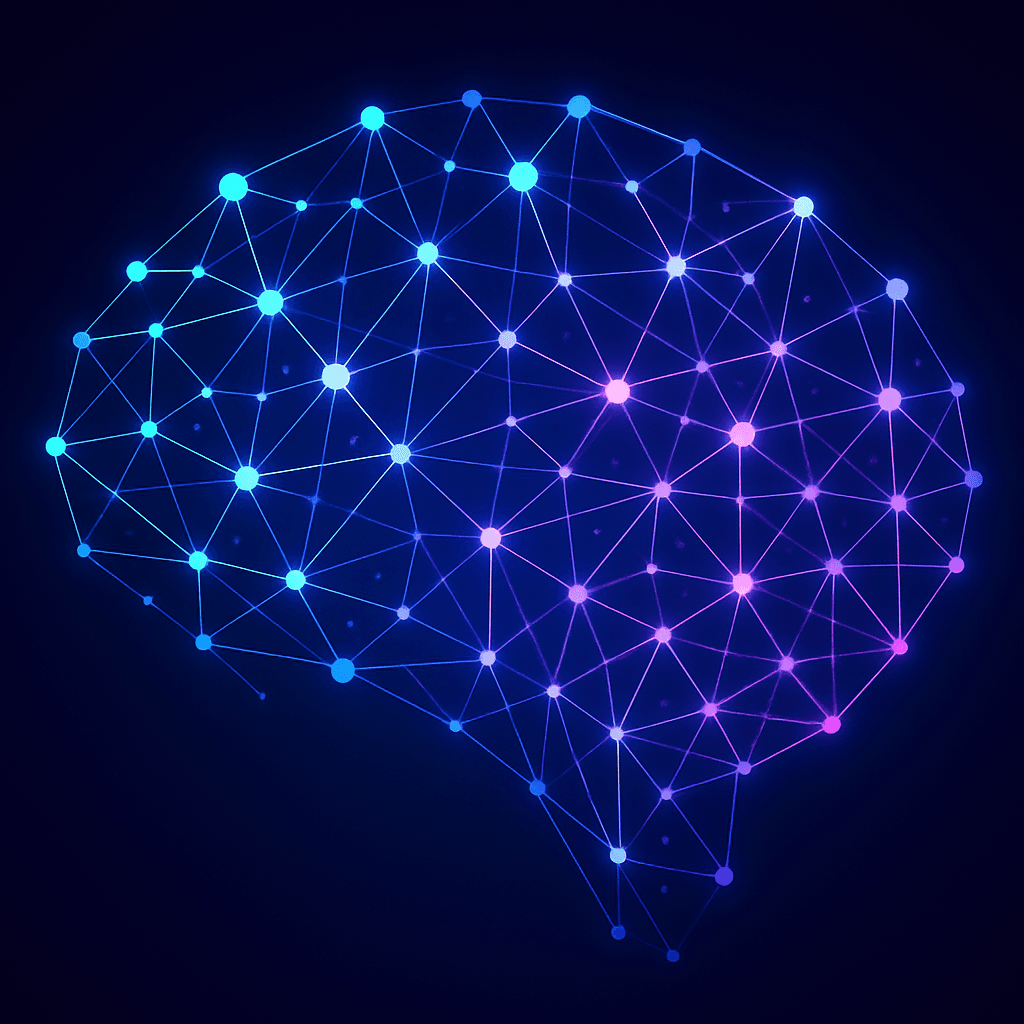 Graph database structure in digital wireframe form, nodes glowing, person observing
