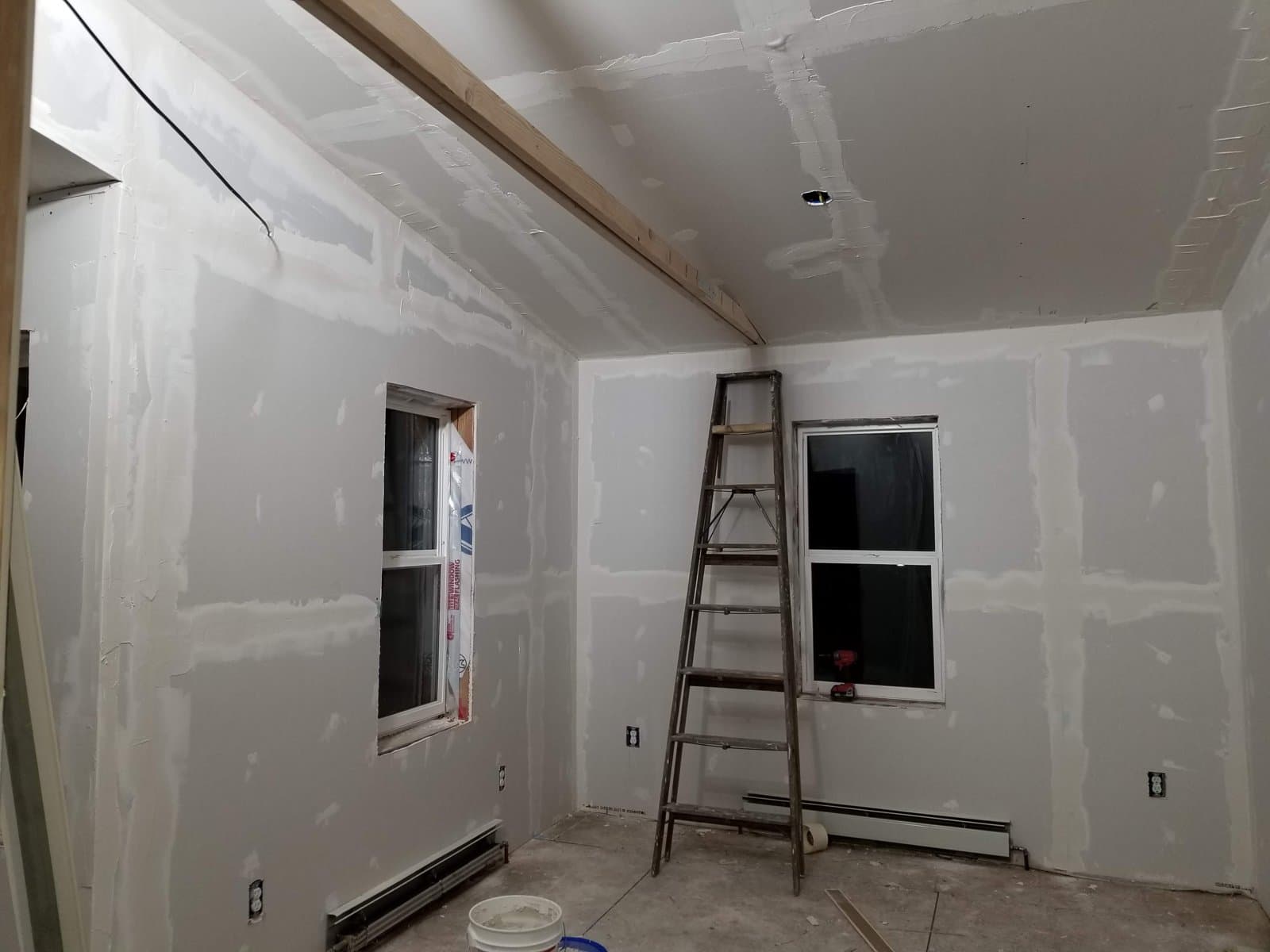 Drywall hung and taped in the master bedroom, January 2019