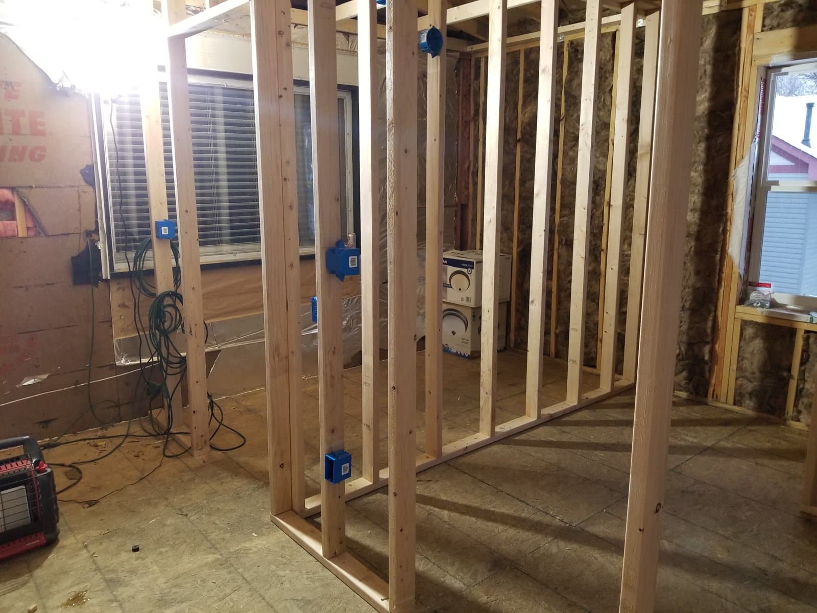 Interior walls framed on the new first floor, December 2018