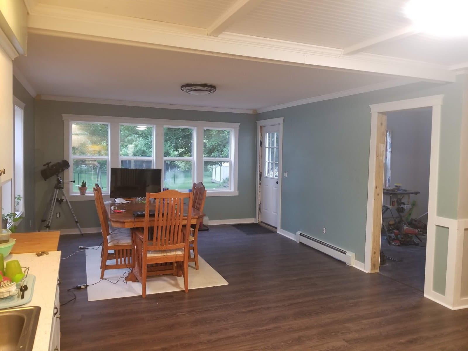 Dining room finished, looking through to the family room, June 2019