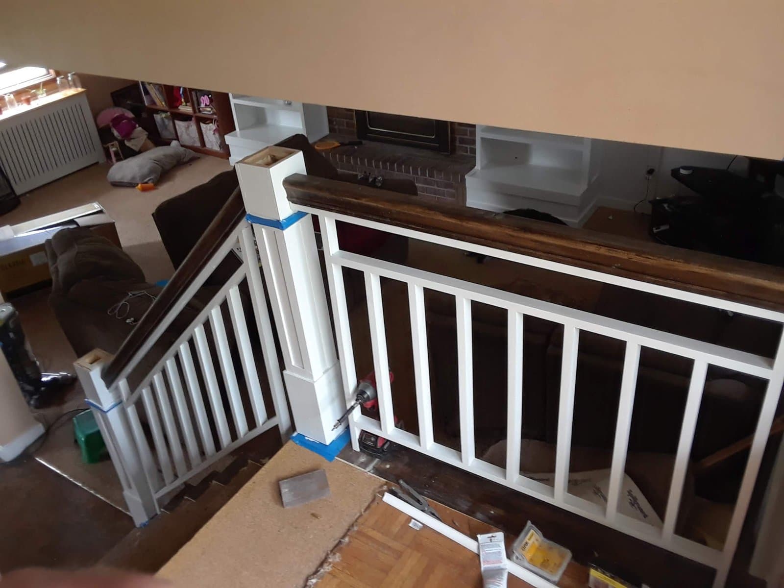 New newel posts and balusters on the rebuilt stair rail