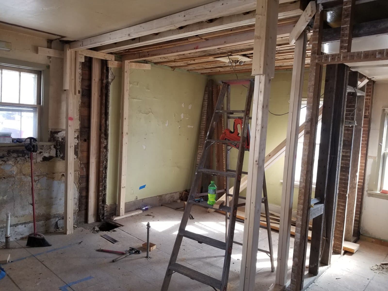 New walls framed upstairs, April 2020
