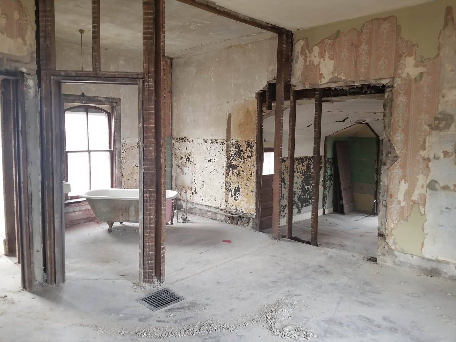 Front room stripped to the studs, March 2020