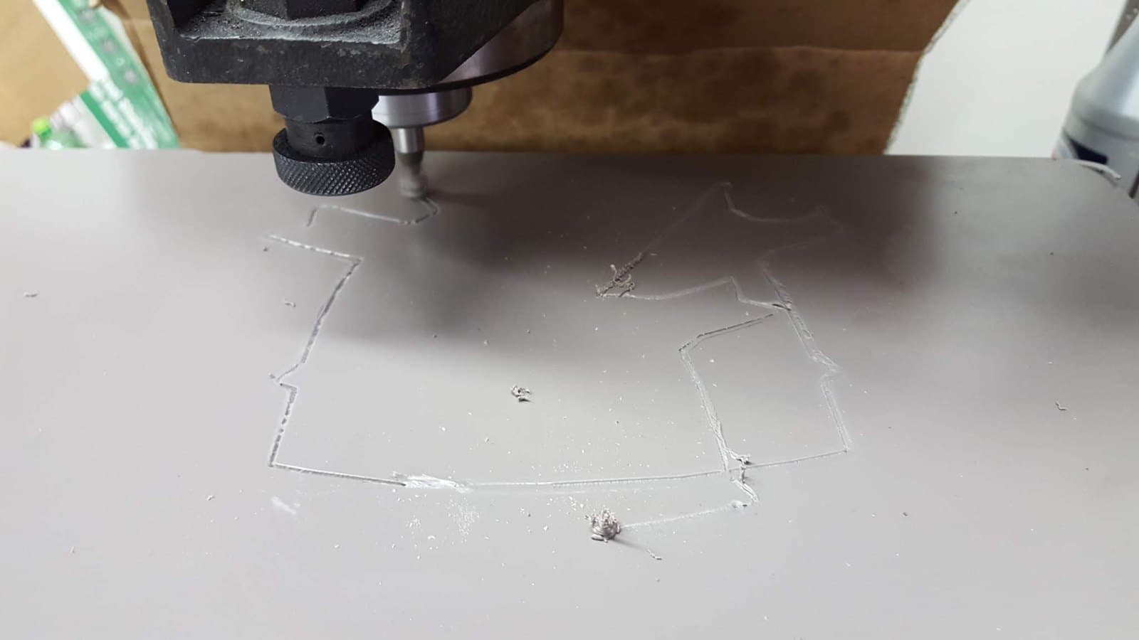 A test toolpath cut into a scrap sheet