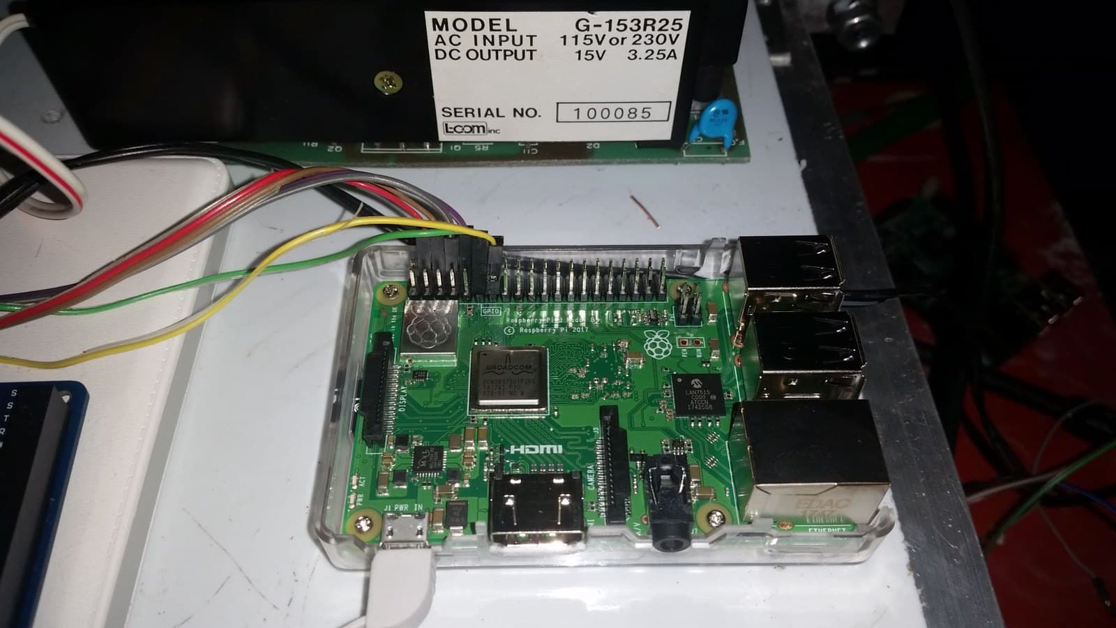 The brain: a bare board on the bench, wired up