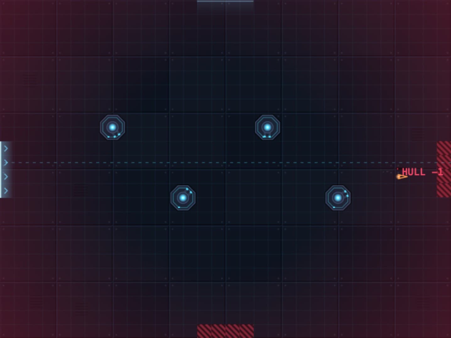 Hull Breach: pulse turrets firing at drones crossing the station deck