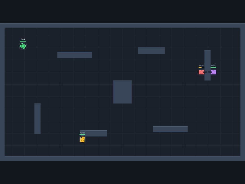 Tank Shooter: four tanks fighting across a walled arena